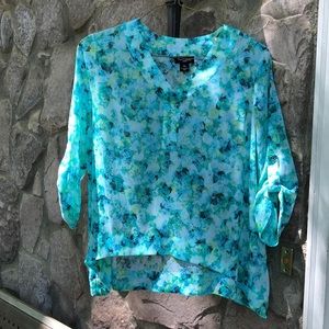 Nue Options Pullover Top Teal Floral Print PXL